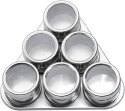 Porta Temperos Condimentos Inox Magnético 6 Potes Com Imã
