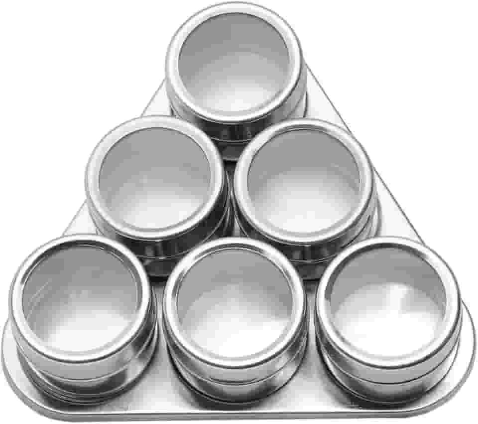 Porta Temperos Condimentos Inox Magnético 6 Potes Com Imã