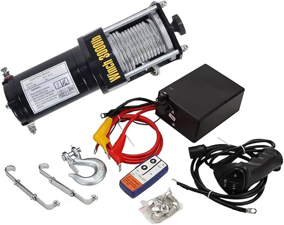 FINYQBET Guincho Elétrico 12V 1300kg - Motor 550W Cobre Puro, IP67 à Prova D'Água, Controle Remoto Sem Fio - Ideal para Off-Road, Agricultura e Barcos - Aventura, Trabalho e Resgate