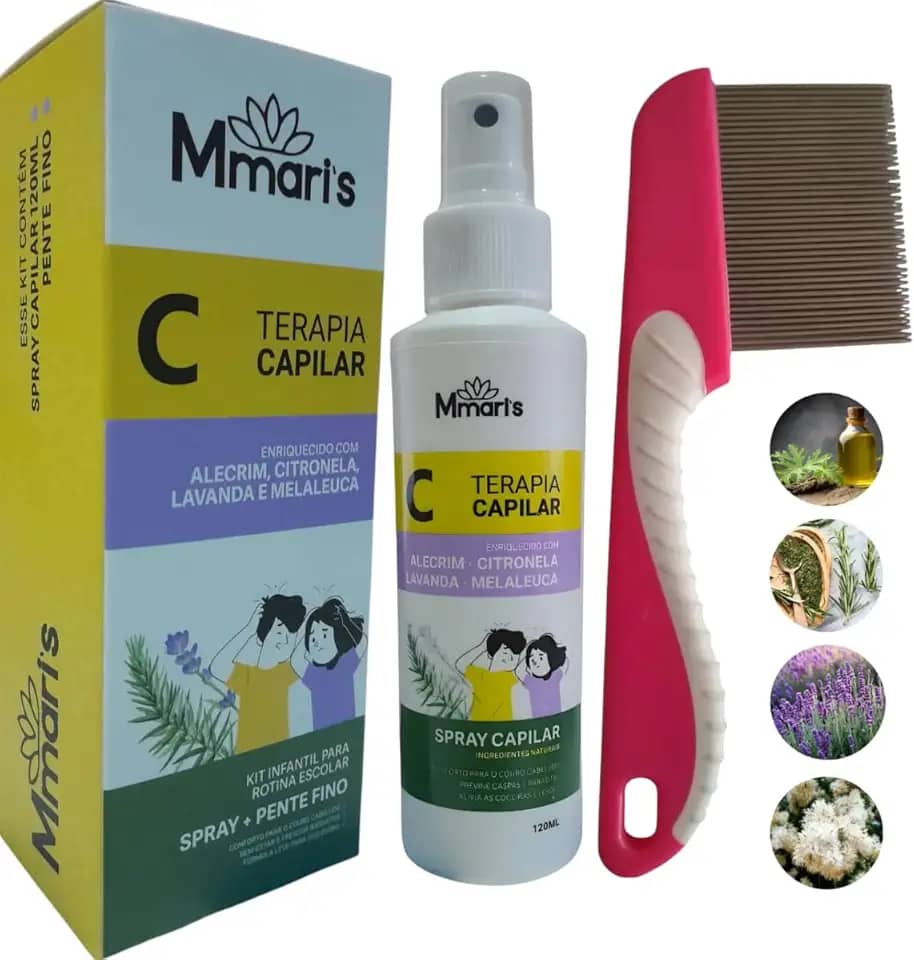 Kit Spray Capilar Creme de Pentear Solta Lêndeas M Mari'S Auxilia Removedor Para Piolhos e Lendia + Pente Fino de Ferro Aço Inox Tira Piolho