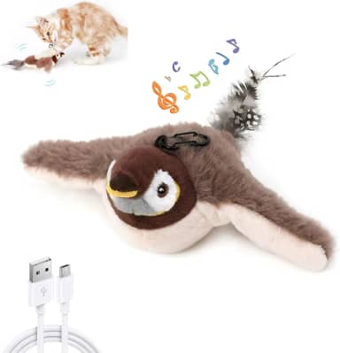 KrouNest Brinquedo interativo para gatos, pássaros voadores com asas batendo, simulação de pardal voador elétrico, brinquedo realista de gato de caça tremendo para gatos entediados em ambientes