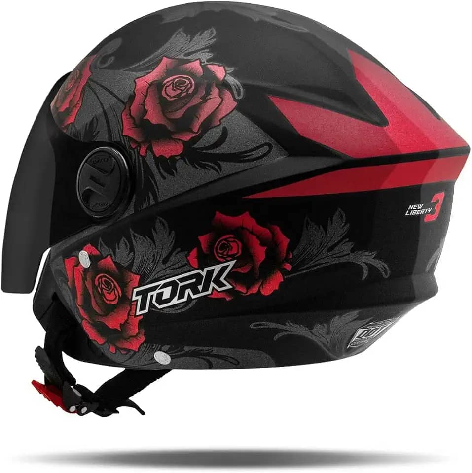 CAPACETE ABERTO PRO TORK NEW LIBERTY 3 FLOWERS BRILHANTE VERMELHO TAM. 58 VIS. FUMÊ