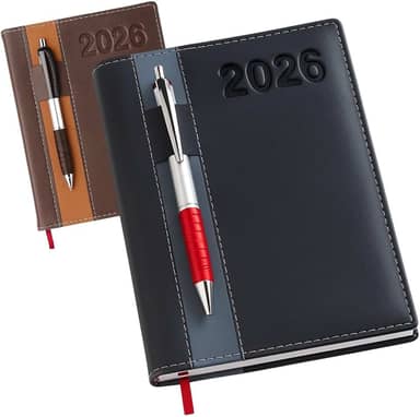 Agenda 2026 Diária | Planner Executivo Capa Dura em Couro Sintético | Caderno de Anotações Profissional A5 para Trabalho e Organização (Preto)