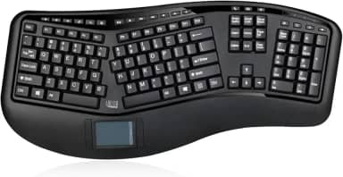 Adesso WKB-4500UB – Teclado ergonômico sem fio para desktop touchpad, design de teclas divididas, descanso de palma, teclas de controle de mídia, longa vida útil da bateria – Compatível com laptop/desktop/PC/Windows XP/7/8/10