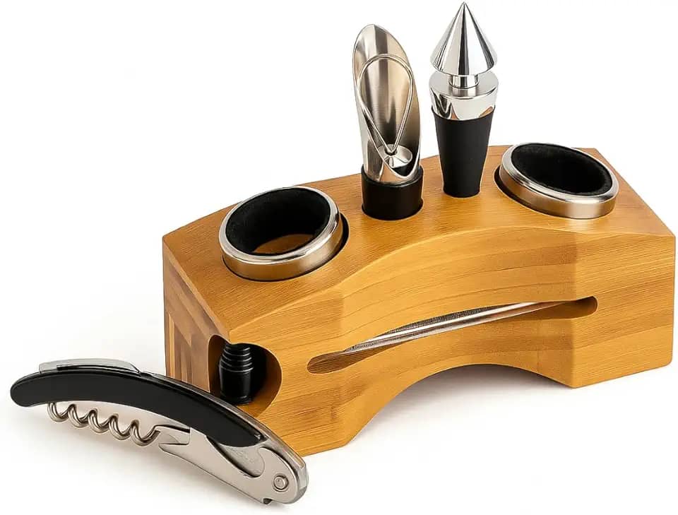 Kit Abridor de Vinho Com Saca Rolhas Bico Dosador Rolha Inox Termometro Anel Anti Gotas Profissional