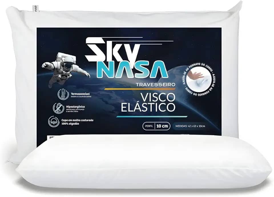 Travesseiro Viscoelástico Basic Sky, Suporte Ortopédico, Espuma com Memória