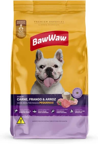 Ração Baw Waw para cães adultos raças pequenas sabor Carne, Frango e Arroz - 5kg