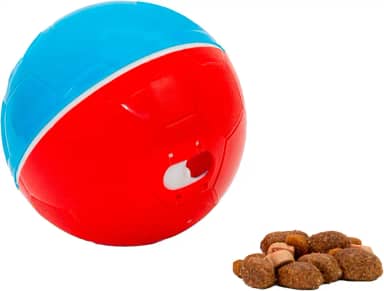 AMICUS - Bolinha de Petiscos para Cães Crazy Ball - Bola com Compartimento para Petiscos de Cachorro, Brinquedo Interativo para Bicho de Estimação, Lazer para Pets - Ajustável - Vermelho e Azul, 100g