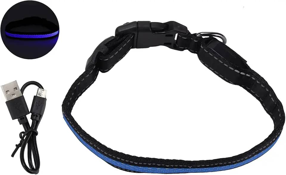 GLOGLOW Coleira LED para cães, coleira luminosa ajustável recarregável por USB, com tiras refletivas para gatos, cães, passeios noturnos