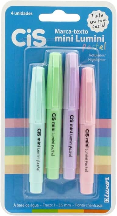 Marca Texto Mini Lumini Pastel Blister, CIS, 57.2300, Multicor, Pacote de 4