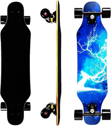 Mini Cruiser Longboard, skate de roda larga de 78 cm, skate estável para iniciantes e fácil de controlar, adequado para passeios em parques e ruas, padrão de chama exclusivo