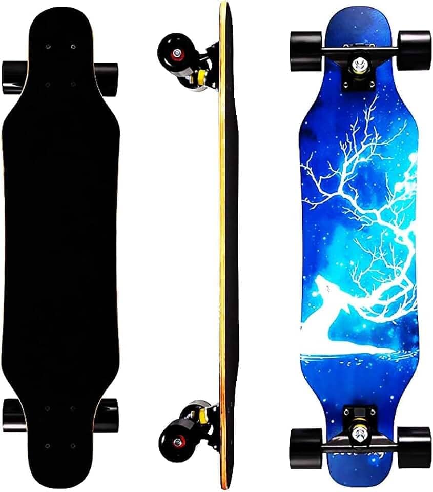 Mini Cruiser Longboard, skate de roda larga de 78 cm, skate estável para iniciantes e fácil de controlar, adequado para passeios em parques e ruas, padrão de chama exclusivo