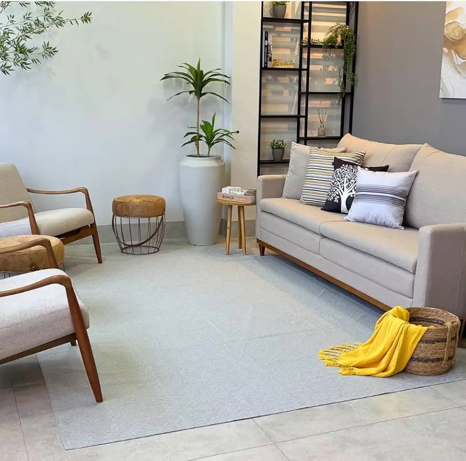 Tapete Antiderrapante Retangular Moderno, 300x250 cm, Sintético, para Sala de Estar e Quarto (Cinza Riscado)