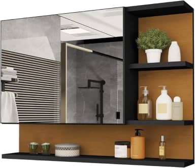 Armario Espelheira Para Banheiro 1 Porta Cleópatra (Preto/Flexcollor)