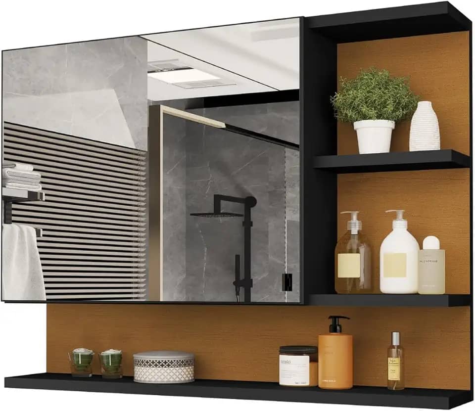 Armario Espelheira Para Banheiro 1 Porta Cleópatra (Preto/Flexcollor)