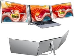 ForHelp Monitor Portátil Triplo, Extensor De Monitor De Laptop Ips Fhd 1200P, Portas Tipo C/Hdmi De Função Completa, Extensor De Tela Dupla Dobrável Para 13,3' -17,3' Compatível Com Windows, Mac