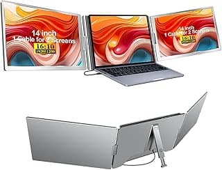 ForHelp Monitor Portátil Triplo, Extensor De Monitor De Laptop Ips Fhd 1200P, Portas Tipo C/Hdmi De Função Completa, Extensor De Tela Dupla Dobrável Para 13,3' -17,3' Compatível Com Windows, Mac