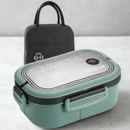 Kit Marmita Lancheira Fitness 1l Hermética com Alça Com Bolsa Térmica - Para Academia/Trabalho/Faculdade (Verde)