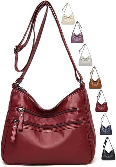 Bolsas transversais femininas - bolsas de ombro com vários bolsos de couro macio com alça de ombro ajustável