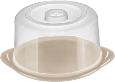 Sanremo - Porta Bolo Plástico Redondo de 24,4 cm, Cor Cristal com Off White, Linha Casar