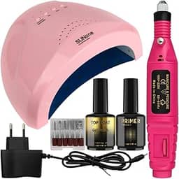 Kit Unhas de Gel Profissional Cabine Sun One 30 LEDs 48W Lixadeira Caneta Primer Top Coat Preparador de Unhas (Rosa)