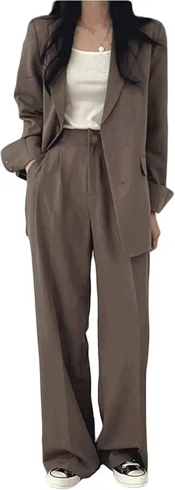 Terno Calças Terno Jaqueta Feminina Slim Casual, Camelo, XXG