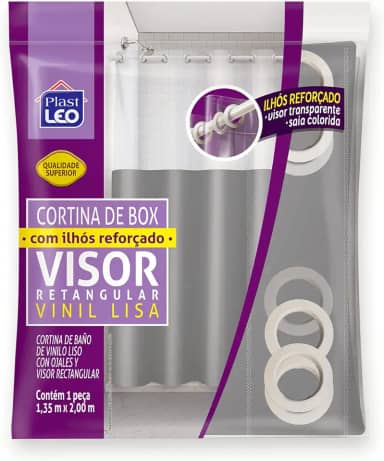 Cortina para Box Cinza com Ilhós Visor Cristal (1,35x2,00m) | Plast Leo (Ref.641-H)