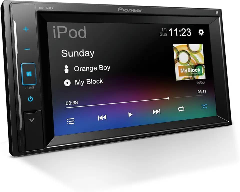 Pioneer Receptor multimídia digital DMH-241EX, tela sensível ao toque resistiva de 6,2 polegadas, DIN duplo, Bluetooth integrado e Weblink