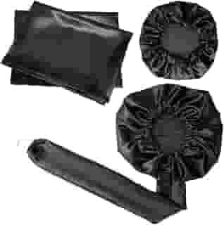Kit Touca Difusora + 1 Touca + 2 Fronhas Cetim Seda Preta