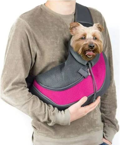 Bolsa Mochila Canguru Transversal para Transporte de Pet - Tecido Respirável, Alça Ajustável e Bolsos Laterais (Rosa Pink, Grande)