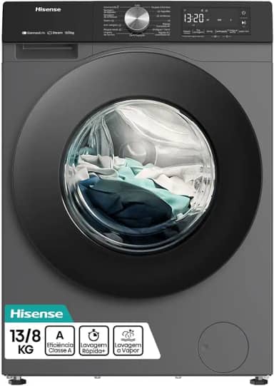 Hisense Lava e Seca, 13kg Lavagem/8kg Secagem, Wi-Fi, Steam, 13 Programas, Motor Inverter, Painel Touch, Titanium WD3S13-220V