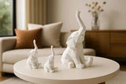 Kit Elefante Decorativo Minimalista – 3 Peças Geométricas com Estilo Sofisticado (Branco)