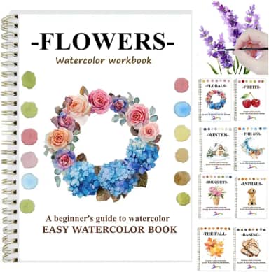Livros de exercícios em aquarela para iniciantes, livro de colorir com água para iniciantes, kit de pintura em aquarela para adultos, adolescentes, artistas de qualquer nível (flores A, sem conjunto