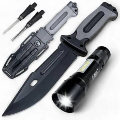 Faca Tática Profissional com Lâmina em Aço Premium + Lanterna USB Compacta