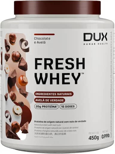Fresh Whey Protein - Chocolate e Avelã 450g - 20g de Proteínas por Porção - Suplementos Naturais, Suplementação Treino Academia, Ganho Muscular Hipertrofia - DUX HUMAN HEALTH