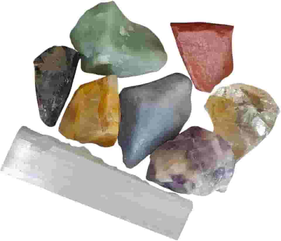 Kit Barra Selenita com 7 Pedras Brutas dos Chakras Naturais