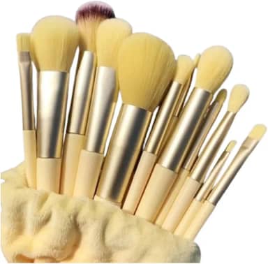 Kit Profissional de Pincéis para Maquiagem 13 Peças com Cerdas Sintéticas Cabo Plástico com Bolsa de Camurça Rosa e Prata