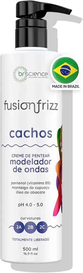 Creme para Pentear Cachos Cabelos Ondulados Fusionfrizz Brscience 500ml - Hidratação Profunda, Nutrição e Controle de Frizz para Cabelos Ondulados Curvas 2A, 2B e 2C