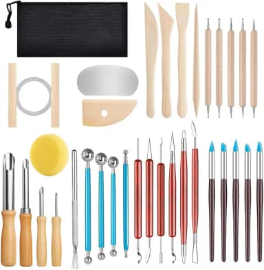 Ceramica Fria Kit, Kit Ceramica Fria Iniciante de 34 Peças, Ferramentas de Estecas Profissionais