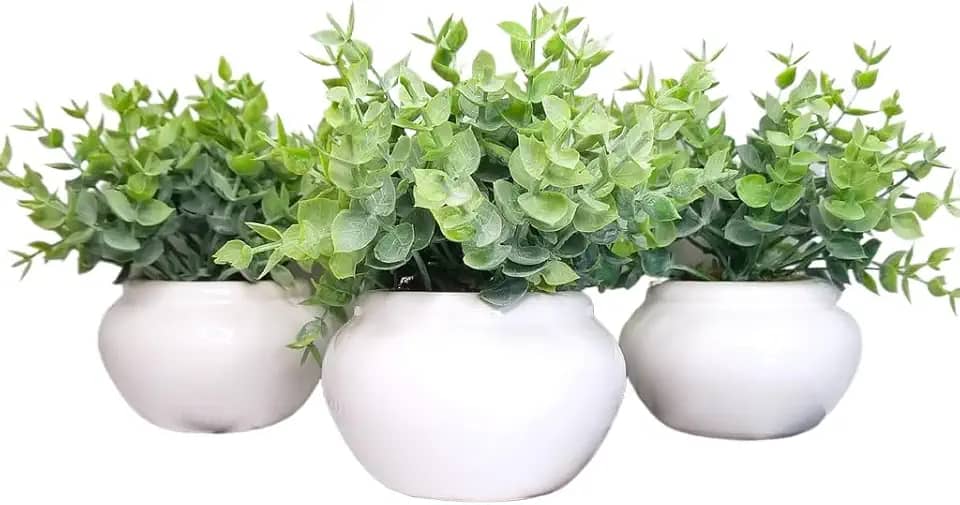 Vasinho de cerâmica com folhagem de eucalipto artificial