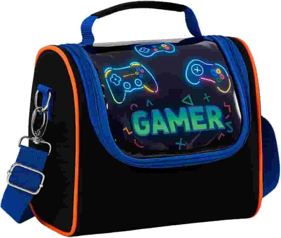 Lancheira Térmica Escolar Infantil Juvenil Transversal Bolsa Gamer Masculino Menino Cristal Grande Impermeavel Isolada Passeio