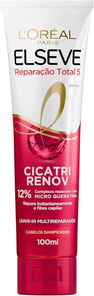 Leave-In L'Oréal Paris Elseve Reparação Total 5 Cicatri Renov, Reparação Instantânea, Desembaraço Imediato, Repara os Danos Fio a Fio, Para Todos os Tipos de Cabelo 100ml