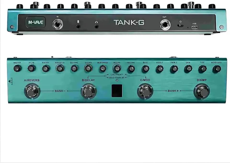 M-VAVE Cube Baby VEDO Tank-G Pedal de Guitarra Multi-Efeitos, Effects Pedal guitarra Reverb Delay MOD AMP Bateria lítio Recarregável, 36 Presets, 9 Preamp Slots, 8 IR Cab, 3 Simulação, Delay, Reverb