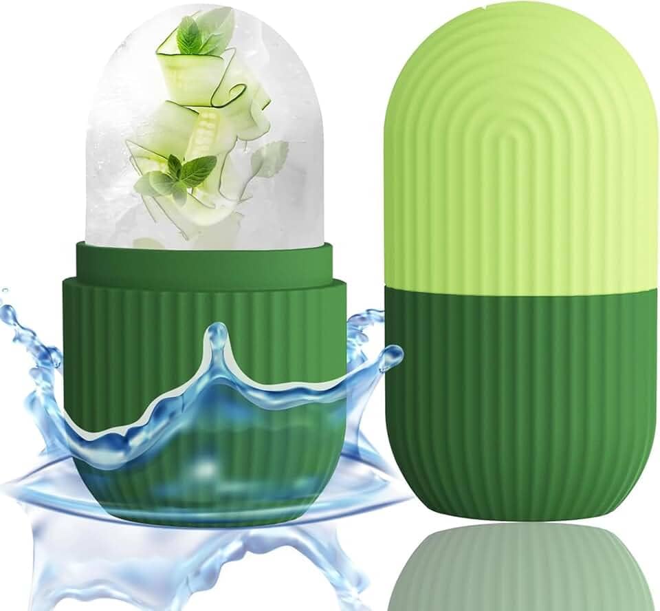 Bolas de massagem em forma de cubo de gelo para rosto, olhos e pescoço – Molde de gelo de silicone para condicionamento natural e cuidados com a pele (verde)