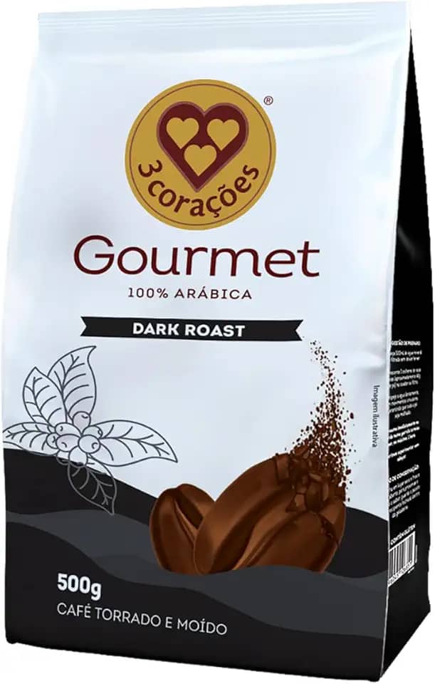 3 Corações Café Torrado e Moído Gourmet Dark Roast, 500g