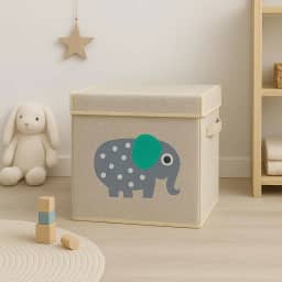 Caixa Organizadora Infantil Brinquedos Linho Tampa Baú Animal Box Oky's (ELEFANTE)