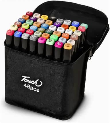 Estojo Canetinha 48 Cores Ponta Dupla para Colorir Kit Canetas Marcador Touch Permanente Duas Pontas para Desenho Profissional e Escolar Premium