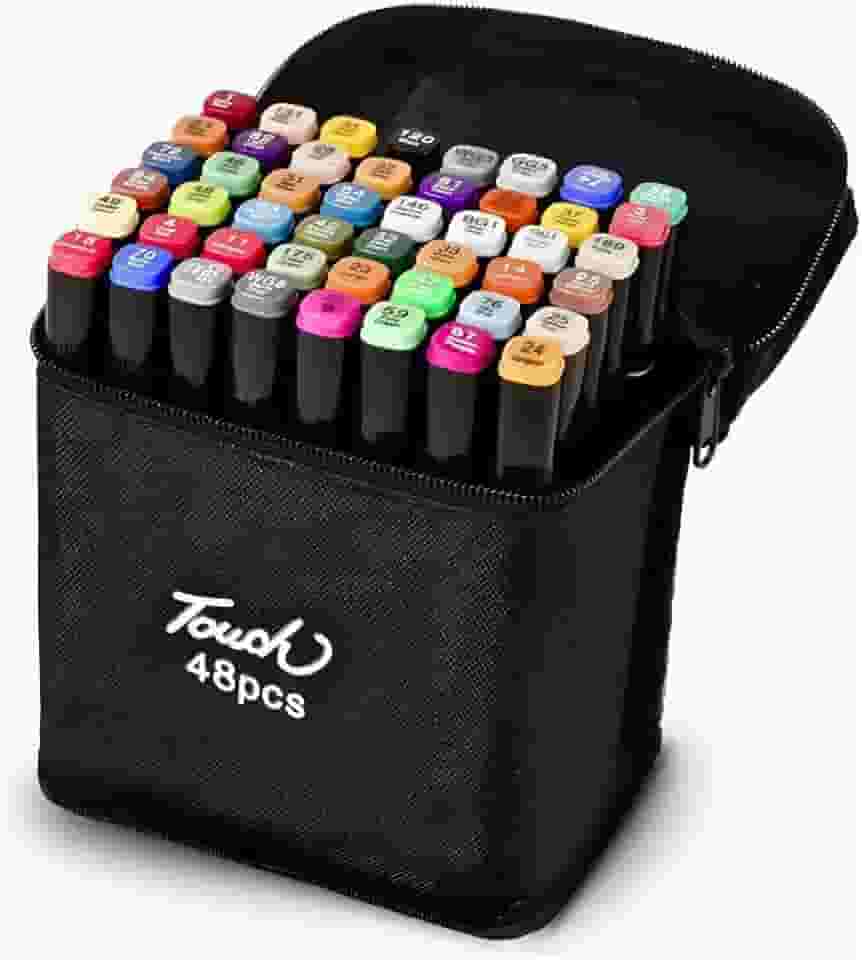 Estojo Canetinha 48 Cores Ponta Dupla para Colorir Kit Canetas Marcador Touch Permanente Duas Pontas para Desenho Profissional e Escolar Premium