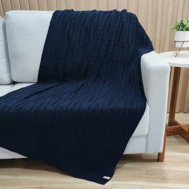 Manta Trico Sofa Decorativa 150x90cm Usufruto Tricot c003 Cor:DENIN