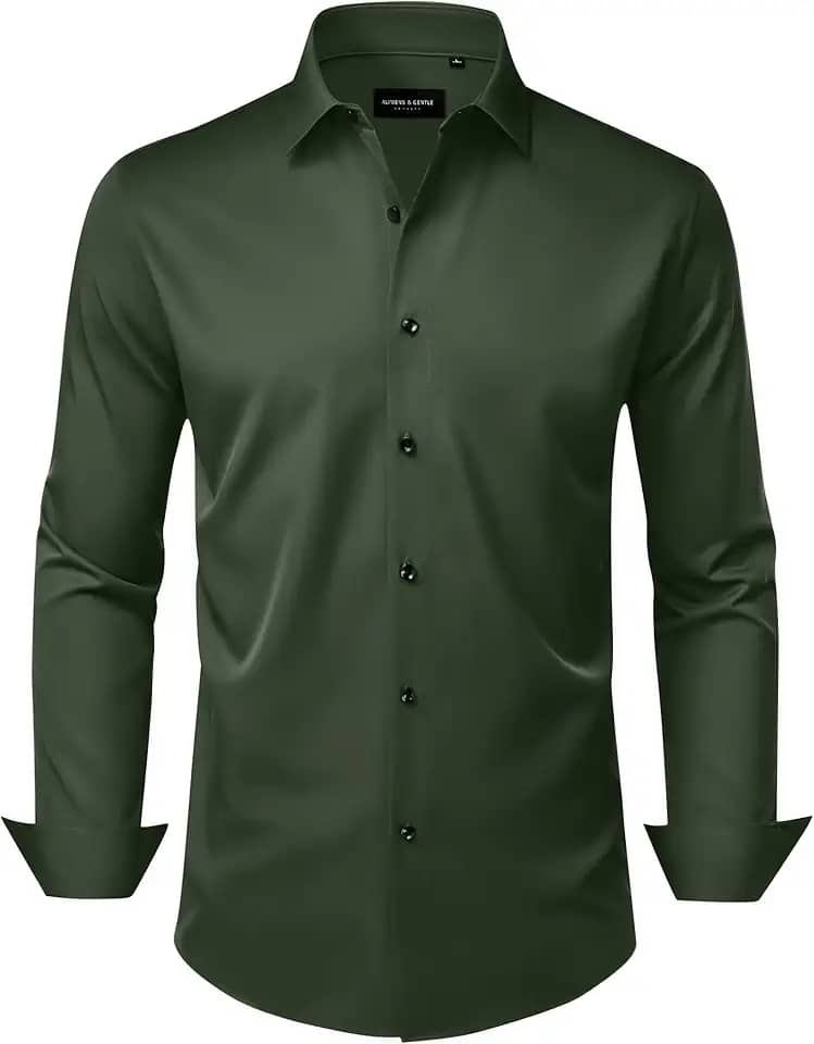 Camisas sociais masculinas, sem rugas, elástica, lisa, manga comprida, abotoada, casamento, namoro